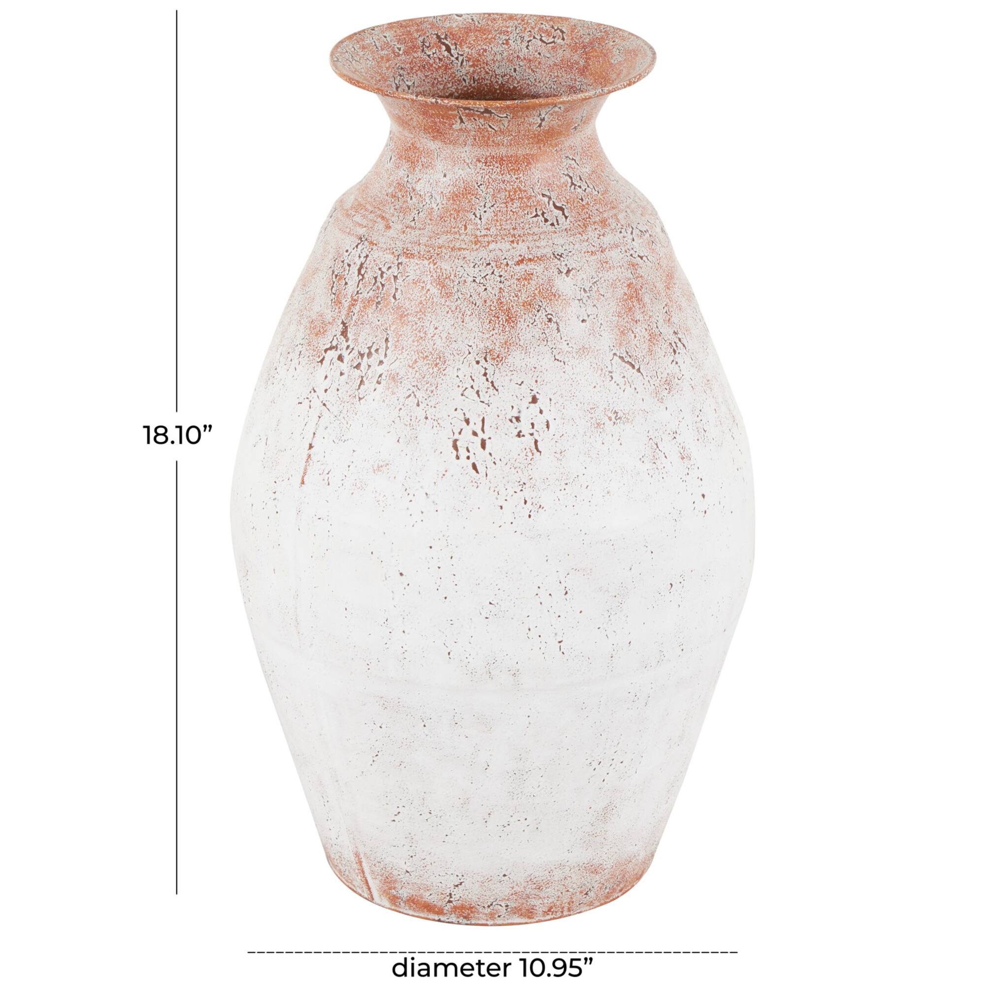 18" Copper Metal Distressed Textured Vase with Terra Cotta Accents